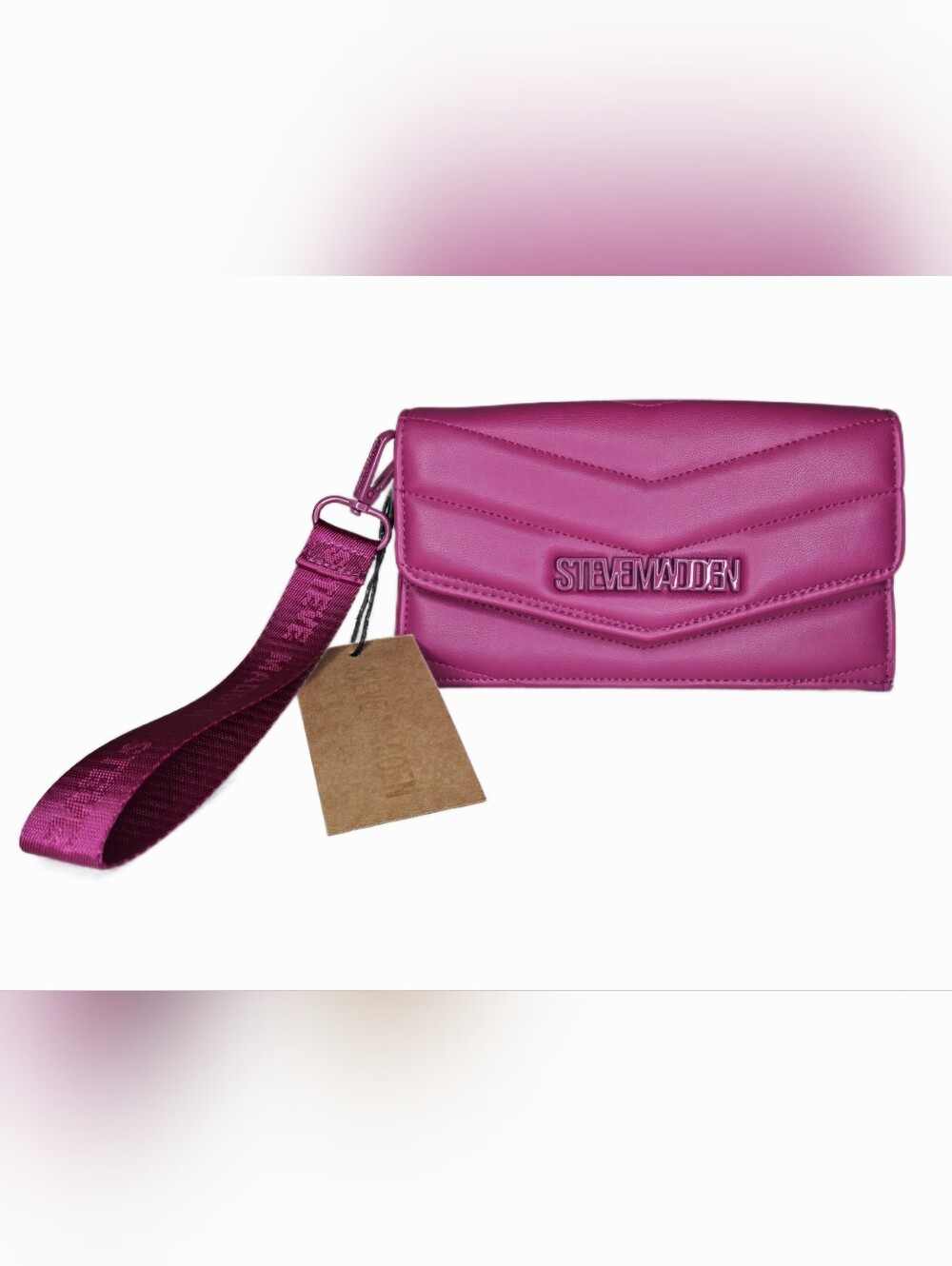 NWT Steve Madden Logo 6 Card Wallet/ Wristlet BFLIPS Dark Fuschusia